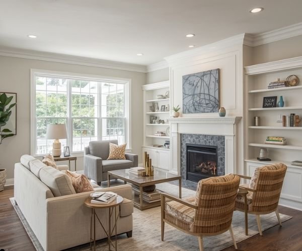 Freshly painted modern living room showcasing professional interior house painting