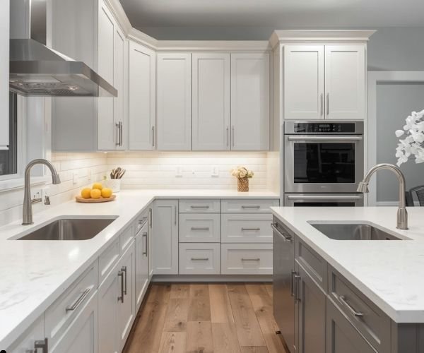 Freshly painted modern kitchen cabinets creating a bright and updated kitchen space