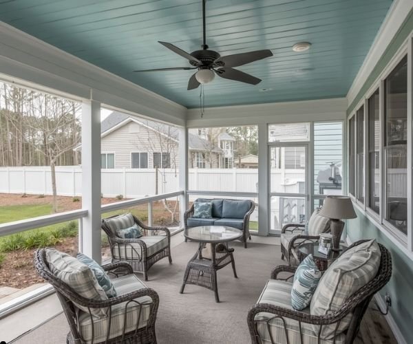 Beautiful screened porch creating a comfortable outdoor living space for homeowners